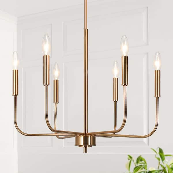 Modern Gold Candlestick Island Chandelier Transitional 6-Light Plated Brass Pendant Light for Kitchen Dining Room