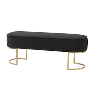 Nicole Miller Ledger Black Chrome Bench Upholstered Velvet 20.8 in