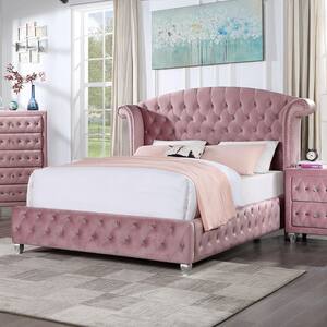 Nesika Pink Full Panel Bed with Wingback Design and Care Kit