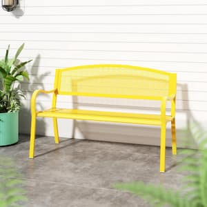 49 in. 2-Person Yellow Metal Outdoor Garden Bench