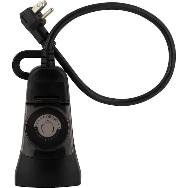 15 Amp 24-Hour Outdoor Plug-In Mechanical Timer with 2-Grounded Outlets, Black