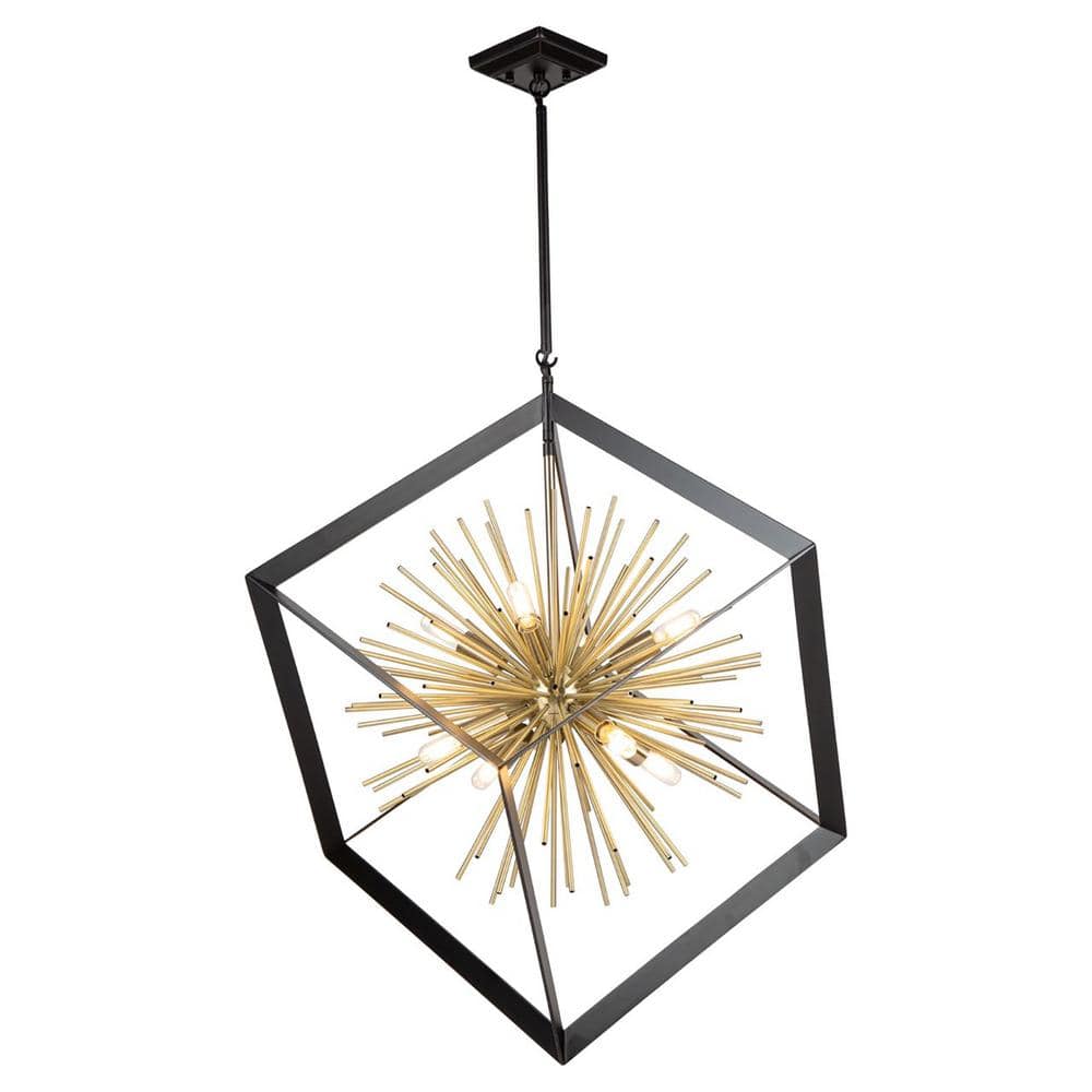 Satin Brass and Matte Black 8-Light Sputnik Chandelier
