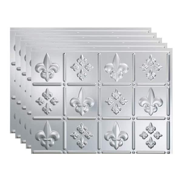 Fasade 18.25 in. x 24.25 in. Fleur-de-lis Vinyl Backsplash Panel in Brushed Aluminum (5-Pack)