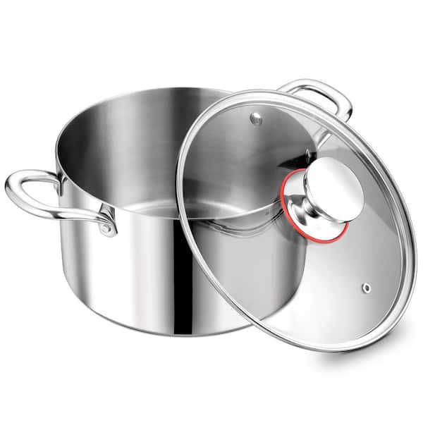 5 qt. Cooking Stock Pot with Lid, Stainless Steel Large Pot, Works on Multi Stove, Heavy Duty, Dishwasher Safe