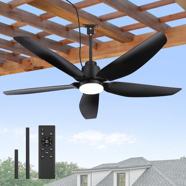 Nguyen 52 in. Black Outdoor Hook Hanging Plug in Ceiling Fan with LED Light, Downrod and Remote Included for Patio