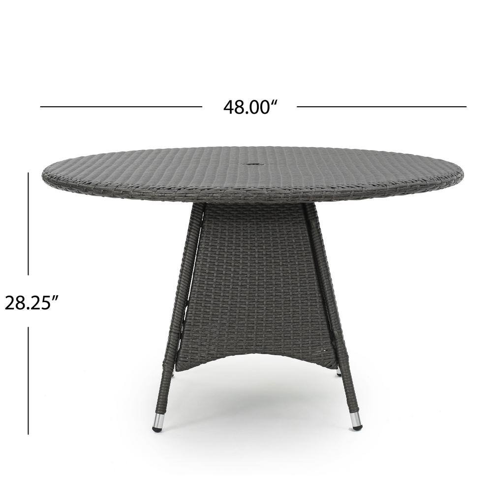 Gray Wicker Round Outdoor Dining Table with Iron Frame