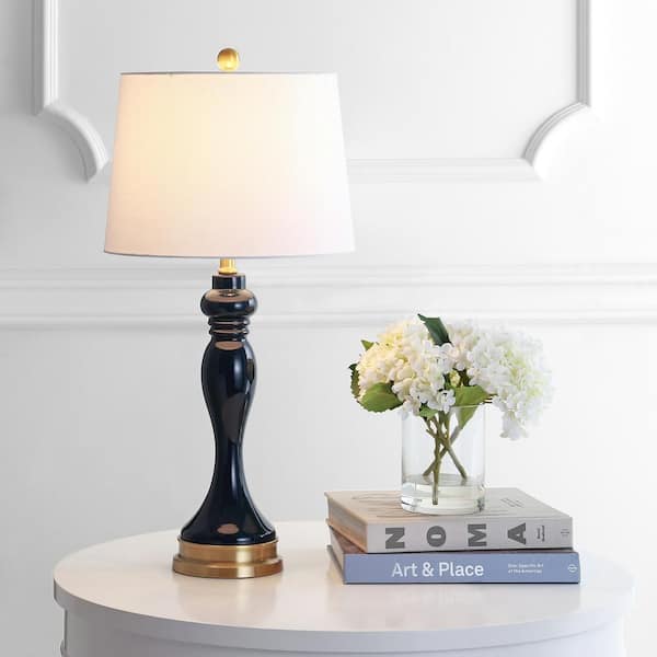 Cayson 29 in. Navy Curved Table Lamp with White Shade
