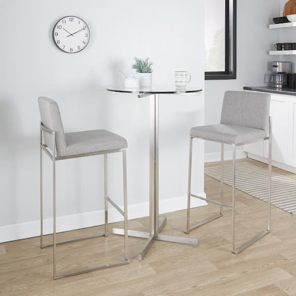 Fuji High Back 31 in. Grey Fabric and Stainless Steel Metal Bar Stool (Set of 3)