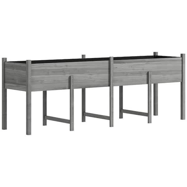 86.5 in. x 19.75 in. x 10.75 in. Wooden Raised Garden Bed with Bed Liner, Legs and Drain Holes, Gray