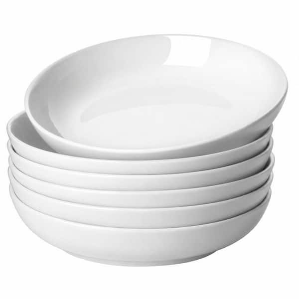 6 Pack White Porcelain 30 oz. Pasta Bowls for Salad, Soup, Pasta Serving and Shallow Bowls Microwave Dishwasher Safe