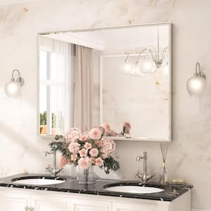 48 in. W x 36 in. H Framed Rectangular Brushed Nickel Mirrors for Bathroom Wall Beveled Mirror Bathroom Vanity Mirror