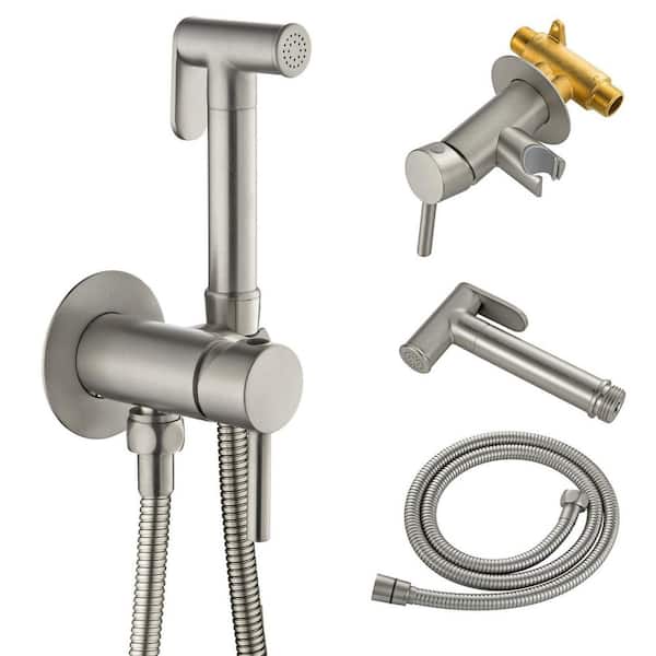 1 Handle Bidet Faucet with Handle Wall Mount Bidet Sprayer for Toilet with Hot and Cold Brass Tap in Brushed Nickel