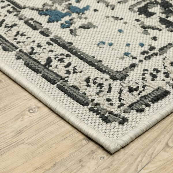 Blue, Beige 2 ft. x 4 ft. Loomed Oriental Polypropylene Rectangle Indoor/Outdoor Area Rug