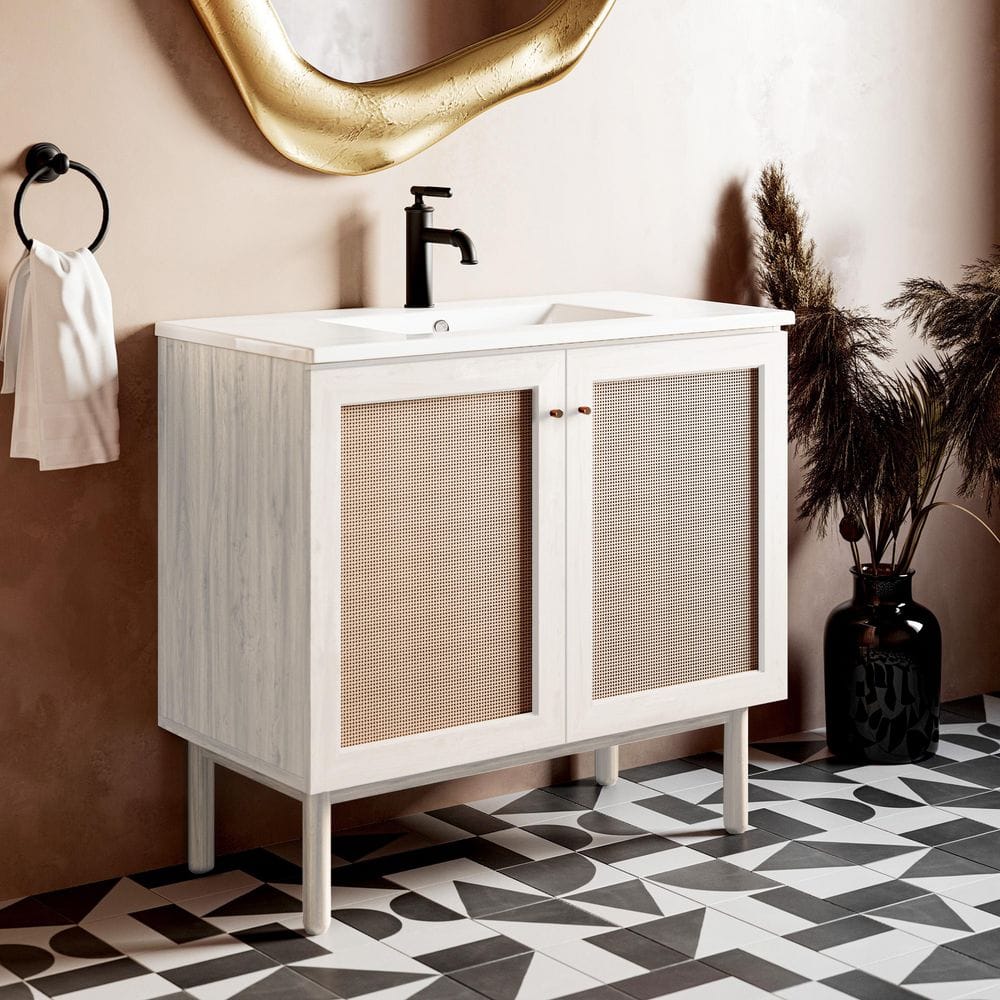 Classe 17.9 in. W x 35.5 in. D x 32.5 in. H 1 Freestanding Bath Vanity in White Oak with White Ceramic Top price history on PriceWatchPro