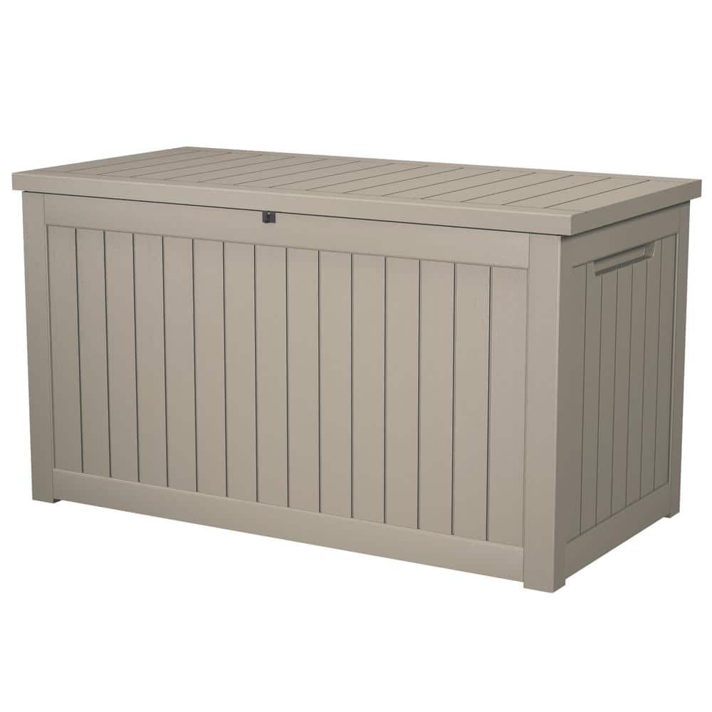 Vineego Deck Box 57.5-in L x 31.8-in 230-Gallons Light Brown Plastic Deck  Box in the Deck Boxes department at