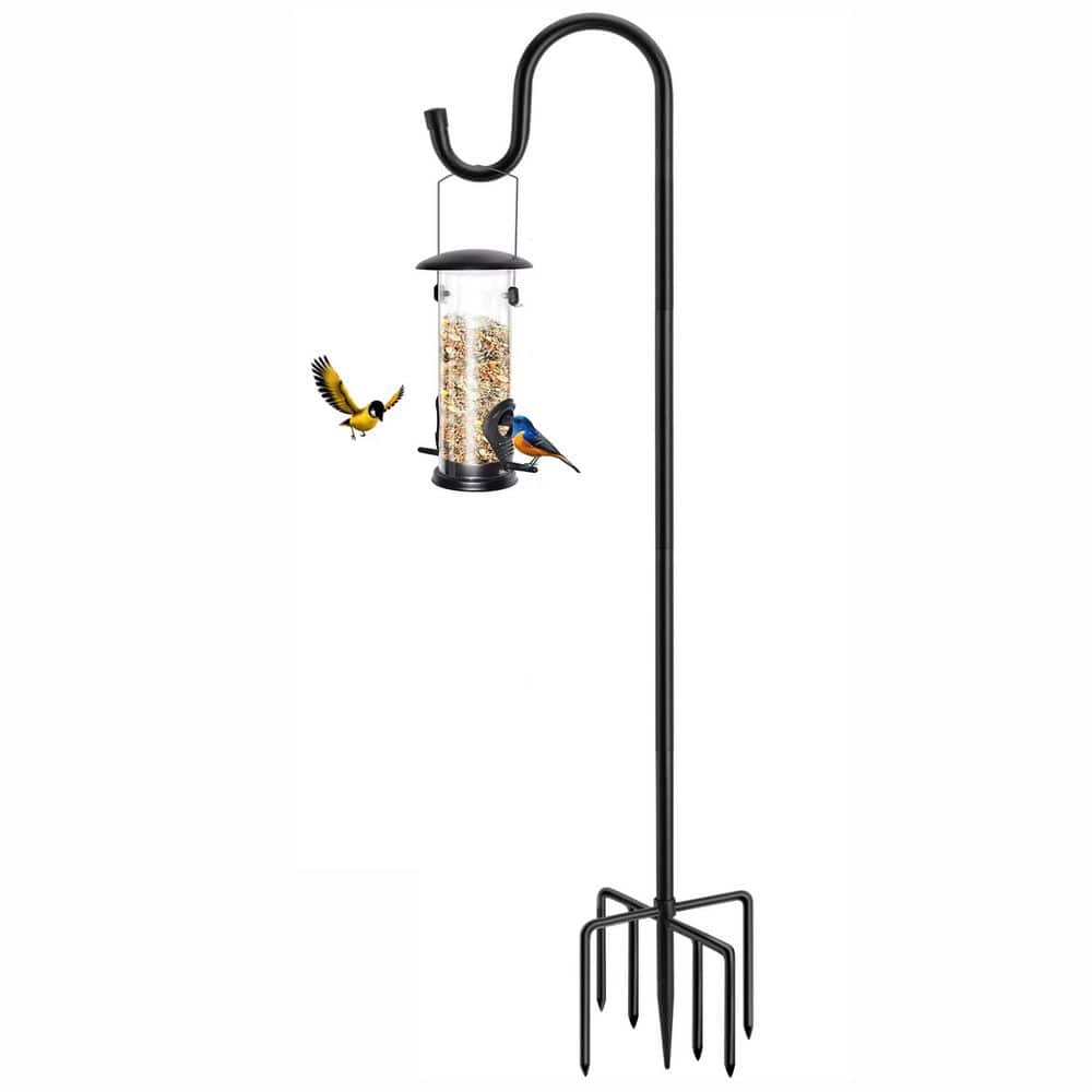 72 in. Black Metal Heavy Duty Outdoor Shepherds Hooks with 7 Prongs Base fo