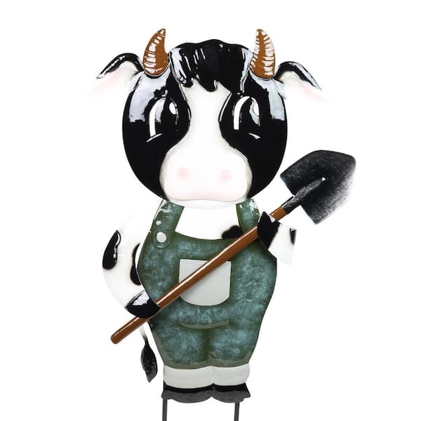 Exhart Country Cow with Spade 2.49 ft. MultiColor Metal Garden Stake