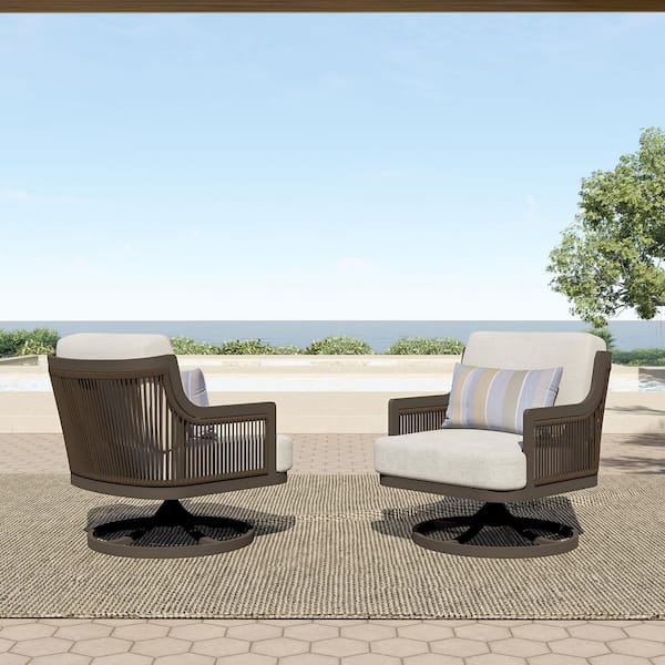 New Classic Furniture Genova Metal Outdoor Lounge Chair with Beige Cushions (2-Pack)