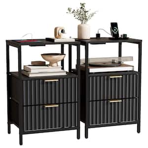 2Pcs 2 Drawer 15 in. W Nightstand with USB Port