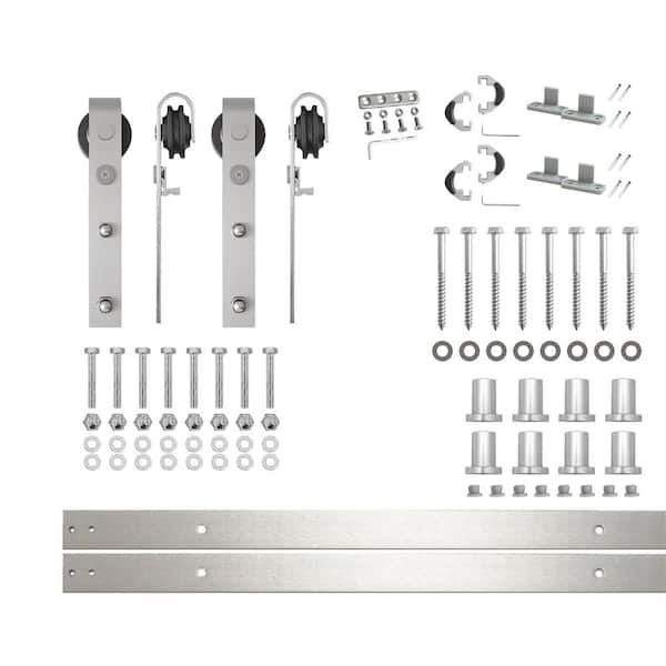 10 ft./120 in. Brushed Nickel Non-Bypass Sliding Barn Door Track and Hardware Kit for Double Doors