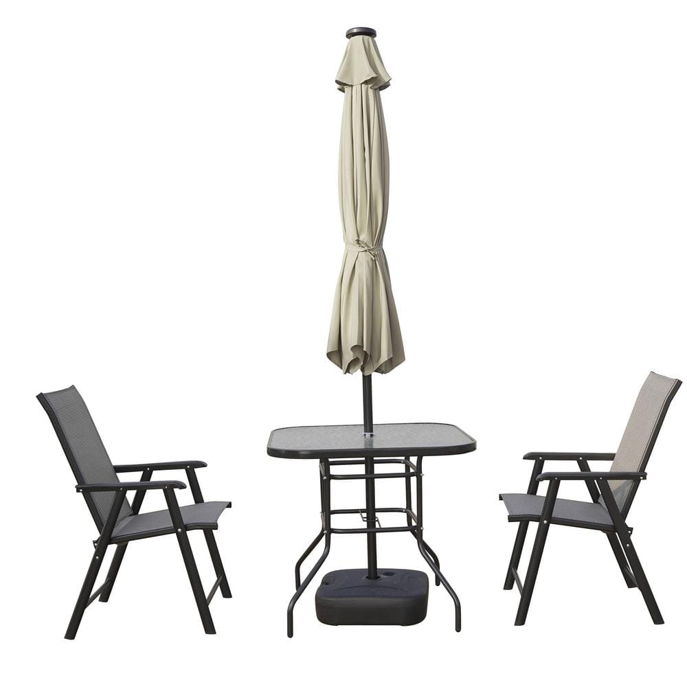 Sierra 9 ft Cream Outdoor Patio Umbrella with Solar LED Lights