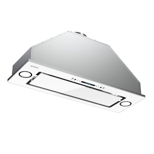 iKTCH 30 in. 900 CFM Ducted Insert Range Hood in Stainless Steel and White Glass with LED Lights