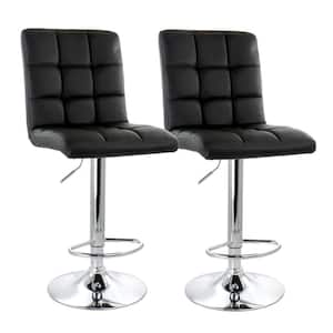 33 in Black and Chrome High Back Tufted Faux Leather Bar Stool with Adjustable Height (Set of 2)