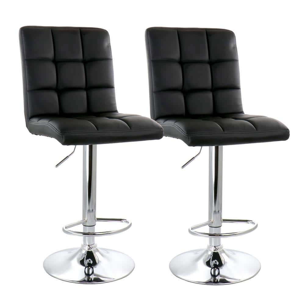 24 in. Black High Back Tufted Faux Leather Adjustable Bar Stool with Chrome Base (Set of 2) -  Elama, 985117098M