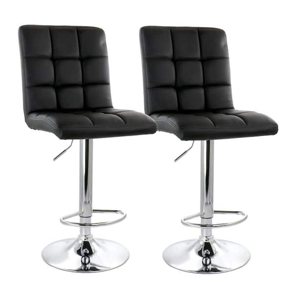 Elama 24 in. Black High Back Tufted Faux Leather Adjustable Bar Stool