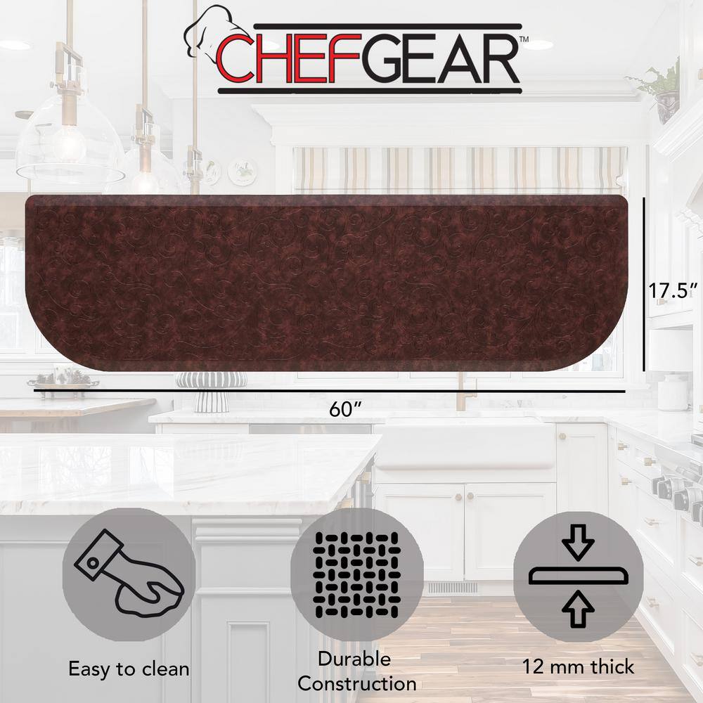 Clarance Red Faux Leather Anti-Fatigue Kitchen Mat, 17.5x60
