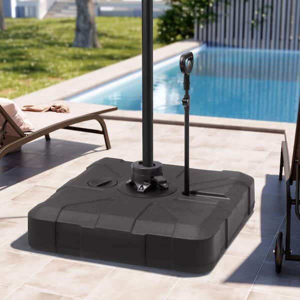 Crestlive Products 300 lb. Fillable Outdoor Cantilever Umbrella Base in Black HDPE Patio Umbrella Stand w/ Wheels and Retractable Pull Rod