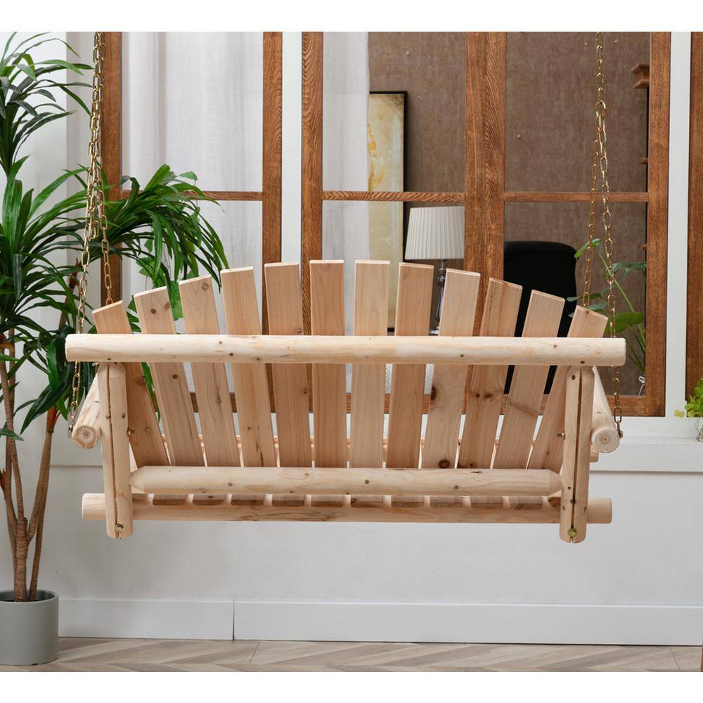 Unfinished Natural Wood 4-Foot 2-Seater Porch Swing with Chains