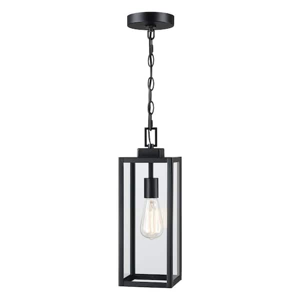 17 in. H 1-Light Matte Black Outdoor Hanging Lantern Pendant