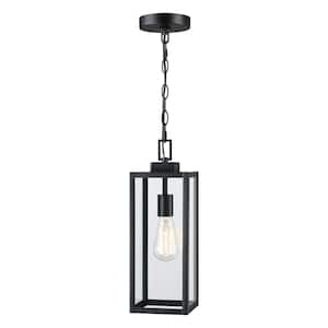 17 in. H 1-Light Matte Black Outdoor Hanging Lantern Pendant
