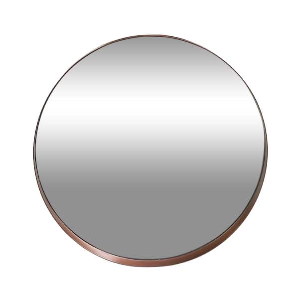 Noble House Hudspeth 19.70 in. x 19.70 in. Modern Round Framed Brushed Antique Brass Accent Mirror