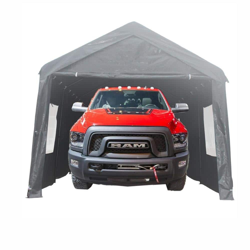 Gray 10' x 20' Portable Metal Car Shelter with Windows