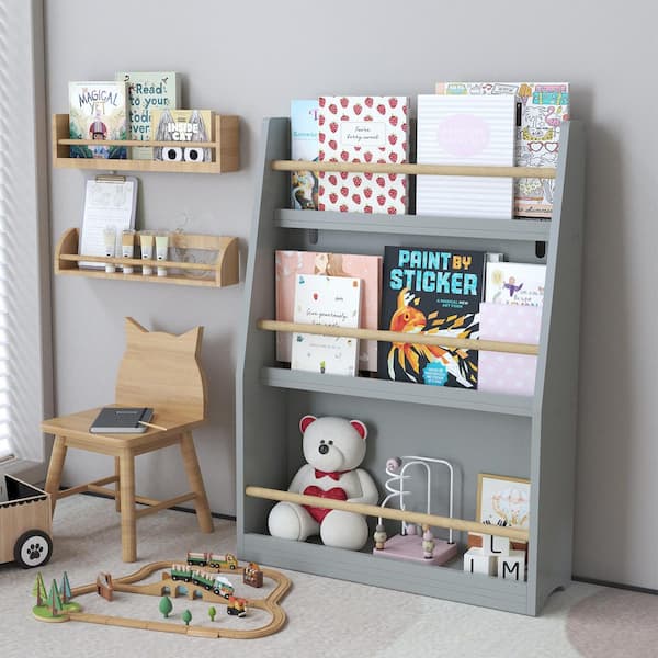 Gray 22.83 in. W x 31.50 in. H Wood Freestanding Magazine Rack