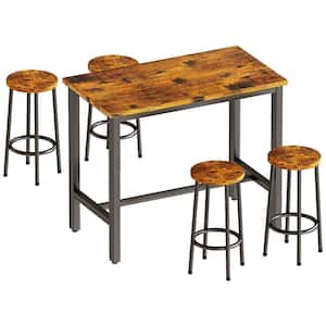 Dora 5-Piece Rectangle Wood Top Rustic Brown Counter Height Table Set