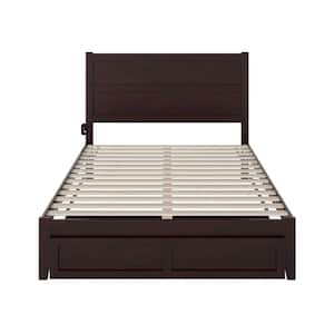 NoHo Espresso Queen Solid Wood Storage Platform Bed with Foot Drawer