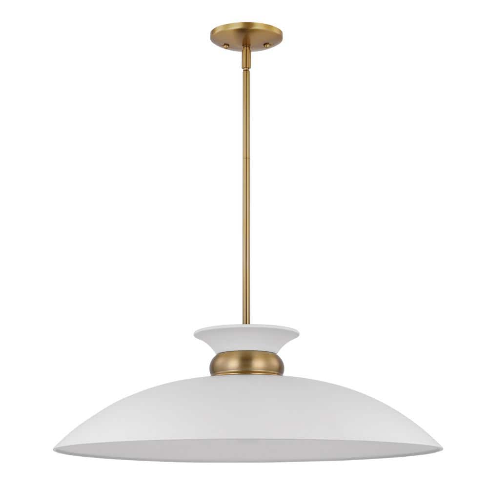 Perkins 100-Watt 1-Light Matte White/Burnished Brass Shaded Pendant Light with White Metal Shade, No Bulbs Included price history on PriceWatchPro