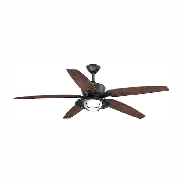 Progress Lighting Montague 60 in. Indoor/Outdoor Integrated LED Forged Black Transitional Ceiling Fan with Remote for Patio or Porch