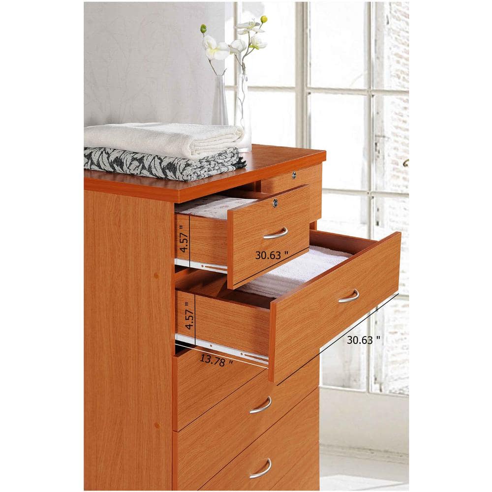 Cherry 48" Tall Wooden Dresser with Locks and Rollers