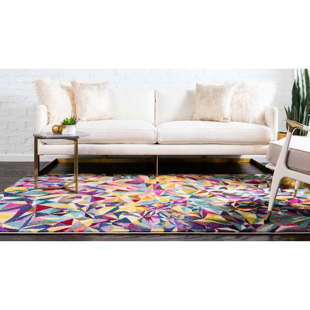 Blue Geometric 8' x 10' Stain-Resistant Synthetic Area Rug