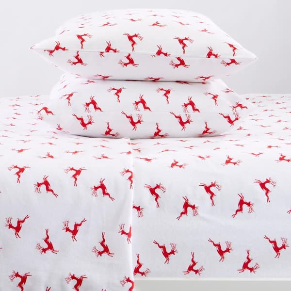 FRESHFOLDS 4-Piece Red 100% Turkish Cotton Flannel King Winter Sheet Set