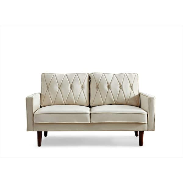 US Pride Furniture Feemster 57.5 in. Wide Velvet Tufted Cushion Back 2-Seater Loveseat, Ivory