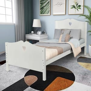 Twin Size White Platform Bed Frame with Wood Slat, Solid Wood Platform Bed with Headboard and Footboard