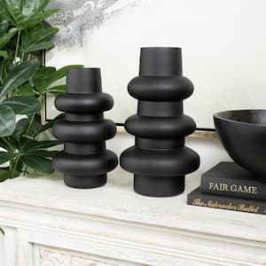 Black Dimensional Bubble Glass Decorative Vase (Set of 2)
