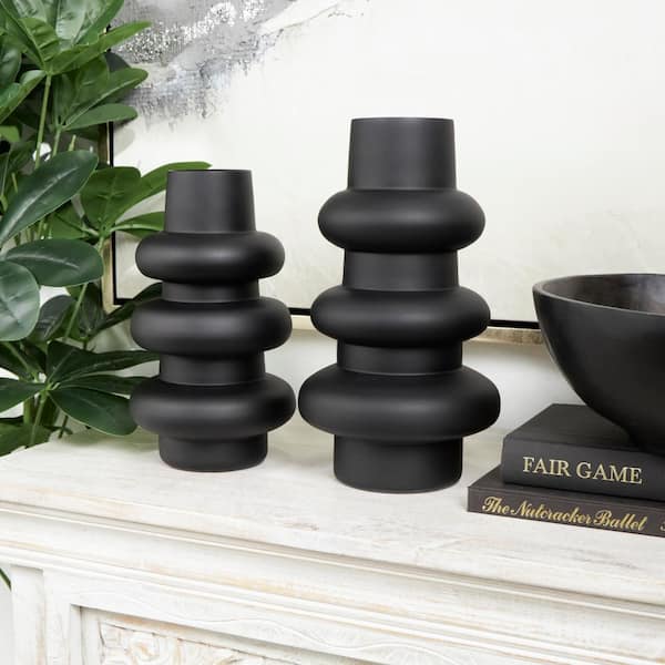 Litton Lane Black Dimensional Bubble Glass Decorative Vase (Set of 2)