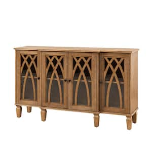 Lesley Acorn 60 in. Wide Farmhouse Cathedral 4-Doors Storage Sideboard and Buffet with Wood Legs and Adjusted Shelves