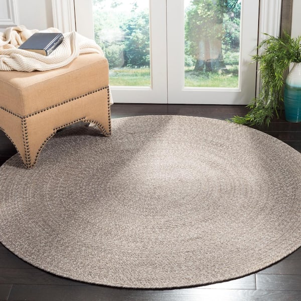 Braided Ivory/Beige 6 ft. x 6 ft. Round Solid Area Rug
